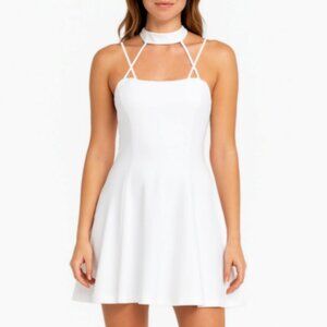Charlotte Russe Strappy White Caged Skater Halter Dress b38